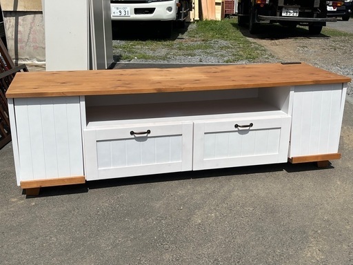 ちょっとカワイイ カントリー調 木製ローボード TVラック W1520 D450 H450 引出し2杯 フラップ2箇所 オーディオラック 中古美品 ①