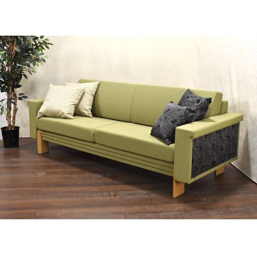 ≪yt1559ジ≫ アウトレット家具 大型 和風3人掛けソファ 幅210cm 緑系 和モダン/和柄/和室/リビング/三人/3Pソファ 60429-07