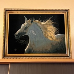 タブリーズ TABRIZ ペルシャ絨毯 額装付き 馬 白馬 左向き ウール