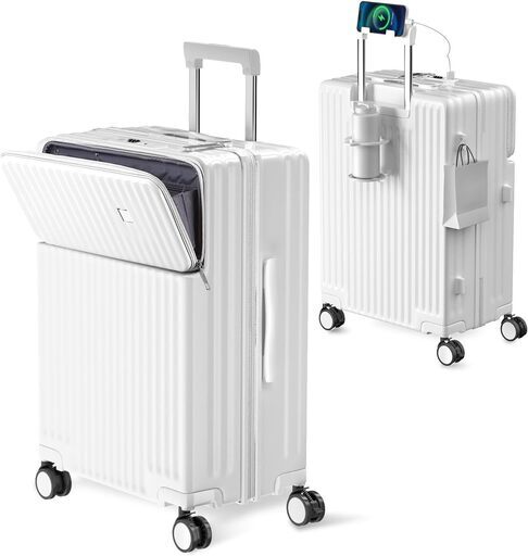 スーツケース　Mサイズ、65L, Type C と USBポート付き フロントオープン ジッパー