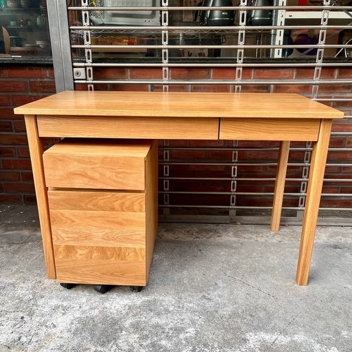 《売約済》【池上店】 無印良品 MUJI オーク材　デスク ワゴン セット コンソールデスク テーブル 引き出し デスク ナチュラル 作業台 勉強 机 おしゃれ 無印  テーブル  ワゴン　キャビネット　キャスター　袖　ソデ　運搬無料エリア有 / 大田区 リサイクルショップ ランバールーム 池上店 ◀︎ 池上駅 大森駅 蒲田駅 最寄り