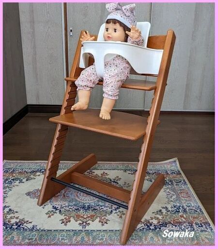 【お取引済】●STOKKE 木製イス★ストッケ トリップトラップ ★ベビーセット(背あて＆ガード+延長グライダー)付◎６ヶ月位～S/Ｎ３～岡崎市～手渡し可◎