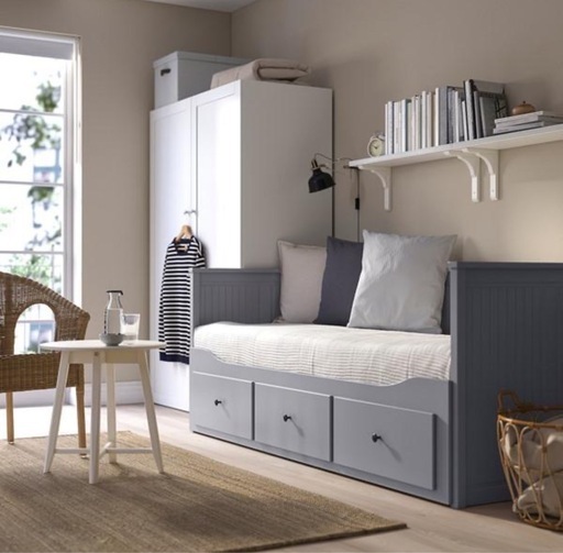 ②【IKEA/イケア】HEMNES ヘムネス デイベッドフレーム（引き出し&times;3）, グレー
