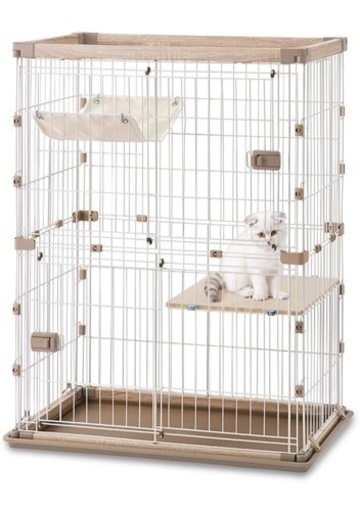 【美品】アイリスオーヤマ  猫 ケージ ウッディ  2段 ライトナチュラル