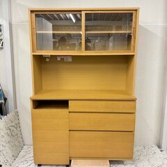 19291 【美品】無印良品 2枚ガラス扉キッチンボード 食器棚 幅120 良品計画 ◇大阪市内・東大阪市他 6,000円以上ご購入 で無料配達いたします！◇ ※京都・高槻・枚方方面◇神戸・西宮・尼崎方面◇生駒方面、大阪南部方面 それぞれ条件付き無料配送あり！ - 食器棚 