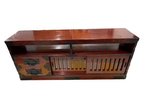 【美品】仙台民芸箪笥 仙台箪笥  テレビ台 欅産業 ローボード 和家具 古民具 時代箪笥 金具 民芸家具 KC-113