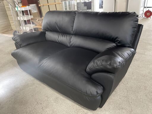 【美品】広々二人がけソファー ブラック 肘掛け付き お洒落 良品 早い者勝ち 引取歓迎 配送OK