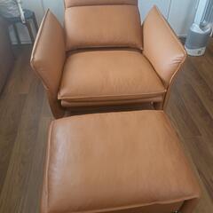 ドイツ製本皮リクライニングソファー足置き付