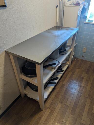 (Nitori) ステンレススチールトップのホワイトパインキッチン作業テーブル