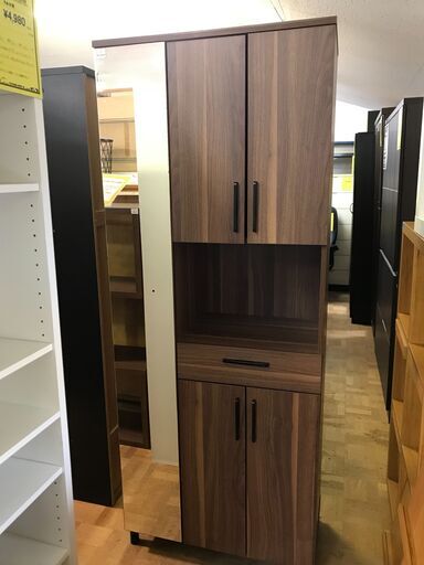 【FU935】★シューズボックス   ダークブラウン  鏡付き  コンパクト おしゃれ 玄関収納 収納家具 クリーニング済 堺市 深井 【ジャングルジャングル深井店】