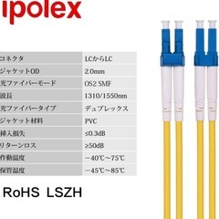 LC-LC 光ファイバーケーブル 2m OS2/OS1 シングルモード