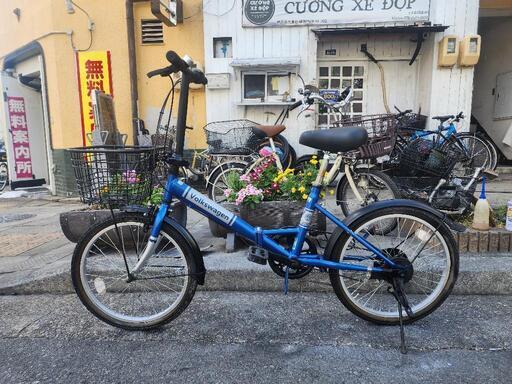 折りたたみ自転車　ＶＯＬＫＳＷＡＧＥＮ　２０インチ　６変速　カゴ　付き　青　配達可能