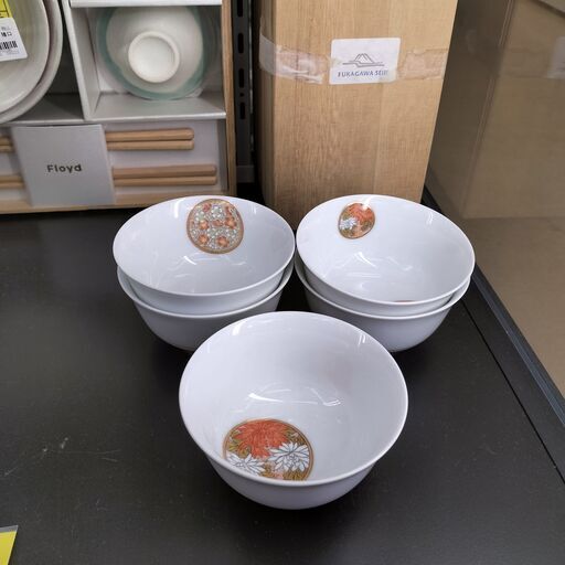 ★ジモティー割有★　深川製磁　仙茶碗揃　寿赤絵　IKD-193