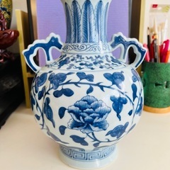 大明　青花　花瓶　大明嘉慶年製　牡丹紋 大明 青花 花瓶 大明嘉慶年製 牡丹紋