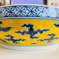 黃地 青花 龍紋 大明宣徳年製 大鉢