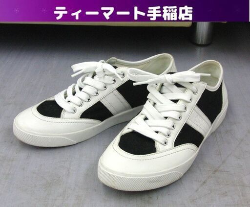 ARMANI collezioni 25.0cm 40 スニーカー 本革 レザー アルマーニ コレツィオーニ 黒×白 シンプル 古着 札幌 手稲