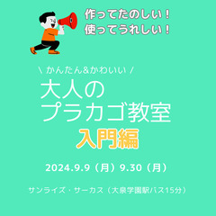 2024/9/9(月)＊9/30(月)＊大人のプラカゴ教室＊先着...