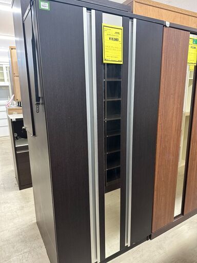 ジモティ来店特価!!　　ミラー付きシューズボックス　ダークブラウン　　J-0858