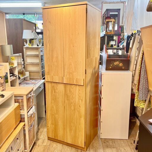 クローゼット ワードローブ 2段ハンガーバー 棚付き (可動式) ナチュラル 木製 北欧 ★買取帝国 志木店