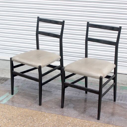 T163) 【2脚セット】カッシーナ Cassina ダイニングチェア アームレス レザー 本革 ジオ・ポンティ 天然木 肘なし イタリア