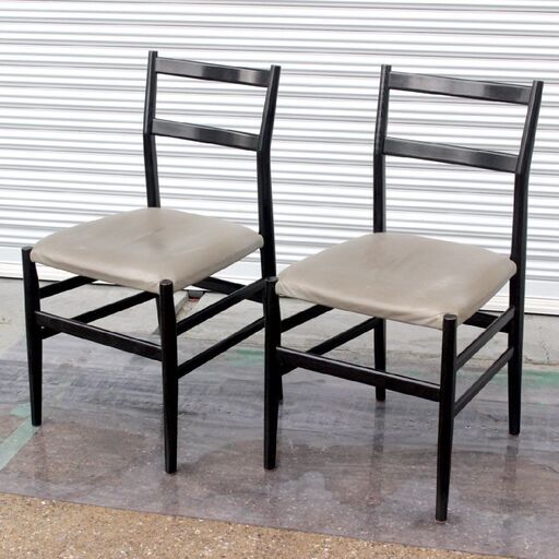 T165) 【2脚セット】カッシーナ Cassina ダイニングチェア アームレス レザー 本革 ジオ・ポンティ 天然木 肘なし イタリア