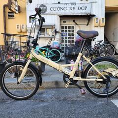折りたたみ自転車　丸石　６変速　カゴ　付き　黄色　配達可能