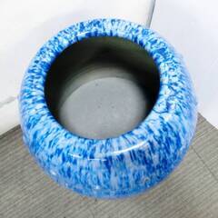 火鉢 ( 灰入り ) 高さ65㎝×幅48㎝ 壺 つぼ 陶器 植木鉢 ブルー