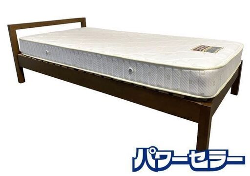 シングルベッドセット シンプル 木製フレーム マットレス付 ヘッド付 ブラウン 中古家具 店頭引取歓迎 R8616