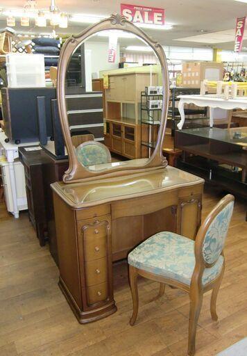 R246 国産 アンティーククラシック一面ドレッサー椅子セット、幅90cm Used・美品