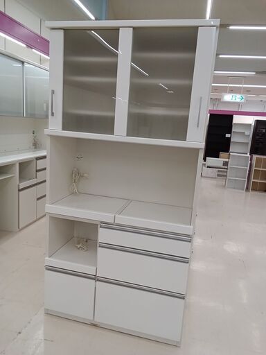 ★ジモティ割あり★ 松田家具 食器棚 ホワイト W105×D44.5×H197.5 クリーニング済み TC4383