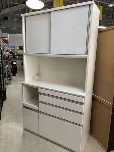 ★来店限定★　食器棚　キッチンボード　松田家具　ホワイト　モイス素材