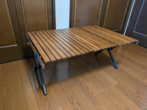 決まりました☆耐荷重30kg！☆QUICK CAMP 天然木材 X脚 ウッドロールローテーブル 90×60cm