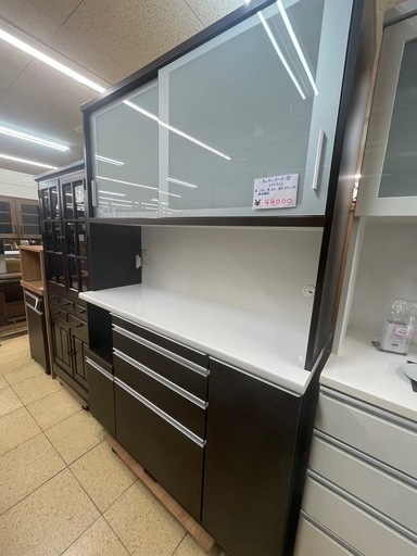 松田家具 キッチンボード 食器棚 ブラウン 大