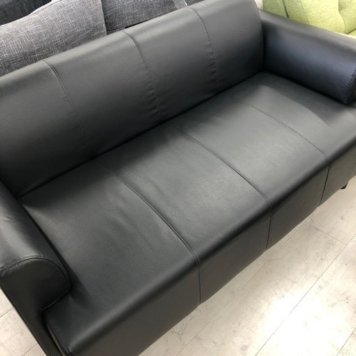 2人掛けソファー　IKEA 合皮　ブラック【トレファク堺福田店】