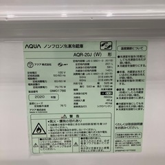 2ドア冷蔵庫　AQUA AQR-20J 2020年製　19,800円