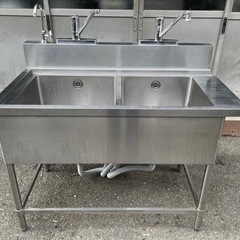 業務用 混合水栓付き ソイルド 2槽シンク 幅1100×奥700×高さ800+170(mm) 二槽シンク ソイルドシンク 二層シンク 二層 2層 蛇口付き 大阪