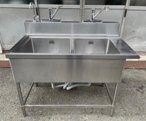 業務用 混合水栓付き ソイルド 2槽シンク 幅1200×奥650×高さ820+150(mm) 二槽シンク ソイルドシンク 二層シンク 二層 2層 蛇口付き 大阪