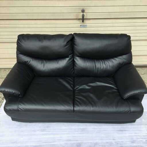 2Pソファ 二人掛け 脚付き レザー 合皮 家具 ブラック 24h菊E