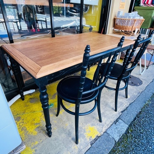 《売約済》【池上店】 サラグレース　Sarah grace SGD ダイニングテーブル　アン　ブラック　TOP ナチュラル　オーク　検　フランス　ヨーロッパ　フレンチ　ビンテージ　ヴィンテージ　アンティーク　ダイニングセット　ダイニングチェア　3点セット　ロココ　シャビー　dining table chair rococo shabby vintage set antique France