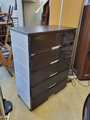 Fits フィッツ 黒 ブラック ウッドトップ 5段 プラチェスト 木製天板 引出しロック付き■横幅75cm×奥行41cm×高さ105cm■近隣配送無料 買取帝国 朝霞店