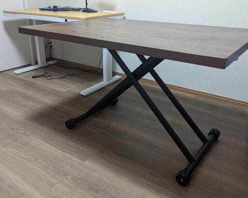 昇降式 ガス圧昇降式テーブル  120×80cm ブラウン