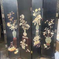 屏風　衝立　唐木 紫檀 両面彫り 24金箔 彫刻 4枚折り 衝立黒檀　中国美術 屏風 衝立 唐木 紫檀 両面彫り 24金箔 彫刻 4枚折り 衝立黒檀 中国美術