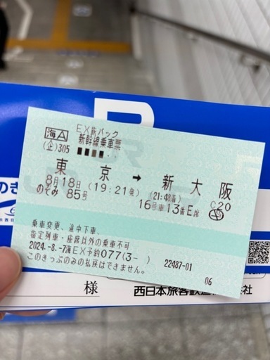 新幹線 チケット 東京⇨大阪
