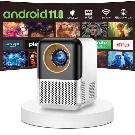 小型 プロジェクター【電動フォーカス/Android TV11.0搭載】ホームシアター 12000LUX