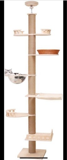 キャットタワー 突っ張り 木製 キャットタワー宇宙船 バネ保護　猫
