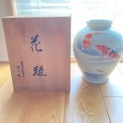 箱付き 深川製磁 オールド深川 錦鯉絵 花瓶