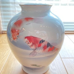 箱付き 深川製磁 オールド深川 錦鯉絵 花瓶