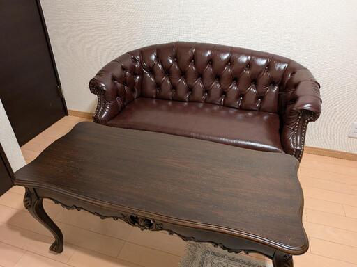 【アンティーク風家具】ソファ\u0026ローテーブルセット