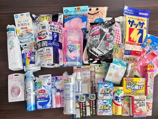 【未使用品】家中　大掃除　日用品おまとめ30点洗濯洗剤　柔軟剤レノアリセット本体　浴室防カビ　玄関ファブリーズ　家中お掃除　トイレ消臭　キッチン雑貨