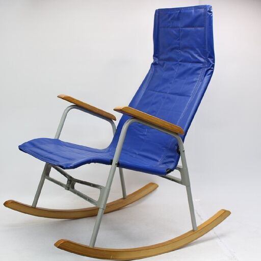 001)【美品】ニーチェア 1970年代 新居猛 折畳式のロッキングチェア 椅子 ブルー 青
